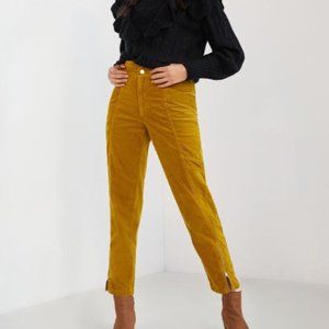 Anthropologie Pilcro Slim Corduroy Pants Dark Chartreuse Yellow Green 25